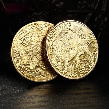 Нов Митичния Звяр Кайлин Тисненая Златен Сребърен Медал Щастлива Китайска Митология Сребърен Позлатен Икона Талисман Колекционерски Монети