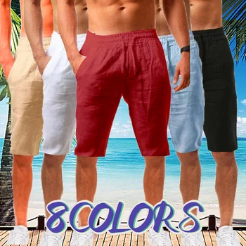Нови летни мъжки ежедневни спортни памучни и ленени удобни и модерни къси панталонки, панталони за джогинг, плажни панталони