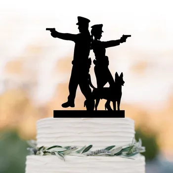 Полицай мъж и полицейски женски Сватбена Торта с кучето, Полицай сватбена торта за Булката и Младоженеца, за да проверите за сватбен декор