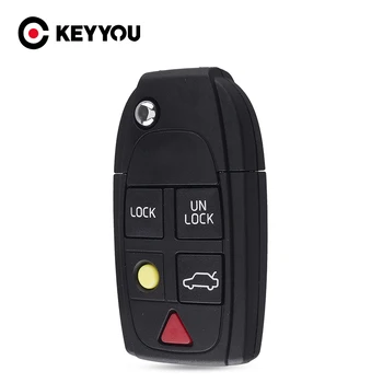 KEYYOU Новата Подмяна на 5 Бутона за Дистанционно Флип Сгъваем Ключ опаковки За Volvo XC70 XC90 V50 V70, S60, S80 C30 Ключодържател Калъф За Ключове на Автомобила