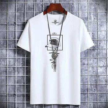 2022 НОВА Мъжка Тениска от 100% Памук с Принтом Шапки, Памучен риза в стил хип-хоп с кръгло деколте, Летни Мъжки Ежедневни Ризи, Модни Свободни Тениски J08