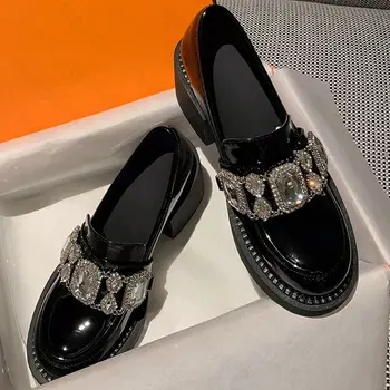 Есента на марката Crystal Лолита Мери Джейн Дамски обувки на токчета 2022 нова мода дебели помпи партия Ежедневни обувки от Изкуствена кожа свободно cut обувки
