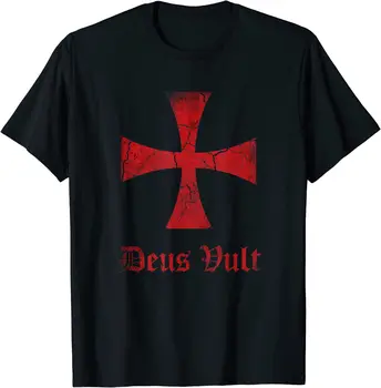 Deus Vult Рицари Кръст на ордена на Тамплиерите, Кръстоносец, Мъжка Тениска с Къс Ръкав, Ежедневни Лятна Тениска От 100% Памук Кръгло деколте