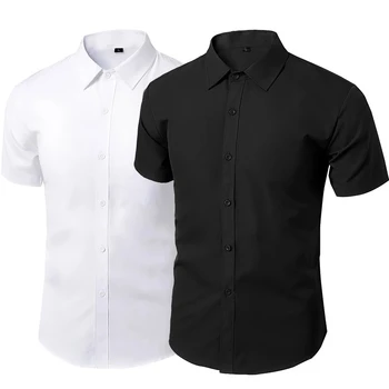 Лятна Рокля Социални Мъжки Ризи Не желязна Работно Облекло за Мъже С Къс Ръкав Тънка Бяла Риза, Черна Маркови Мъжки Дрехи