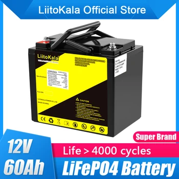 Акумулаторна батерия LiitoKala 12V 60Ah с дълбок цикъл LiFePO4 12,8 V 60Ah с жизнения цикъл на 4000 с вградена защита BMS