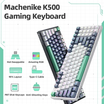 Механична Клавиатура Machenike K500 Жичен Детска Клавиатура с възможност за гореща замяна 94 Комбинации с RGB Подсветка за Работния Плот на Windows Mac
