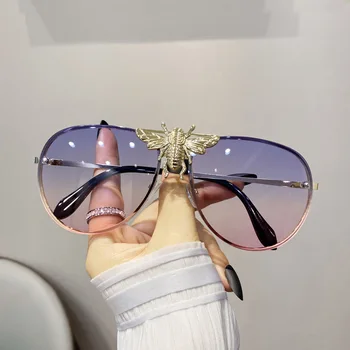 Модни Слънчеви Очила Big Bee Pilot, Дамски Луксозни Класически Слънчеви Очила с Пеперуда в ретро Стил, Мъжки Маркови Дизайнерски Очила, Реколта Нюанси