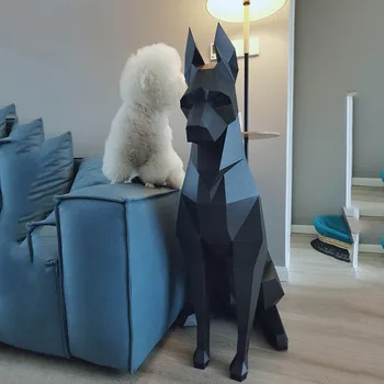 68/100 см Черен Доберман Куче Лисица 3D Скулптура на Животното Доберман Papercraft Спалня Хол Ръчно изработени САМ Геометричния Модел на Оригами