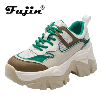 Fujin 6 см, на платформата и танкетке От естествена кожа лятото на 2022 г. Дишащи ежедневни маратонки, увеличаване на растежа, дамски обувки в тон