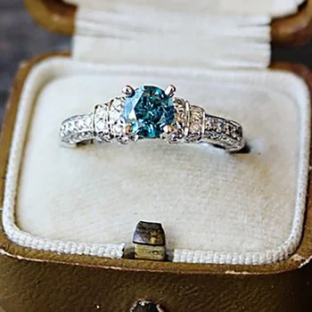 Лесна Морско Синьо Диамант за Годеж Годишнина от Сватбата на жена комплект пръстен размер 6-10