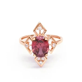 585 лилава позлатените 14К розово злато с инкрустиран овални розови скъпоценния камък на годежни пръстени за двойки класически дизайн вечерни бижута подарък