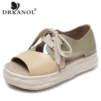 DRKANOL/2022 г., сандали на дебела подметка, Дамски летни Обувки От 100% Естествена кожа, Сандали с отворени пръсти, цветни Сандали на Платформа дамски