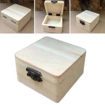 1БР Лесен направи си САМ Неокрашенный Дървена Кутия За Съхранение на Бижута в Гърдите Калъф Квадратна Реколта Закопчалката Заключване За Рисуване САМ Занаяти Бижутериен Калъф