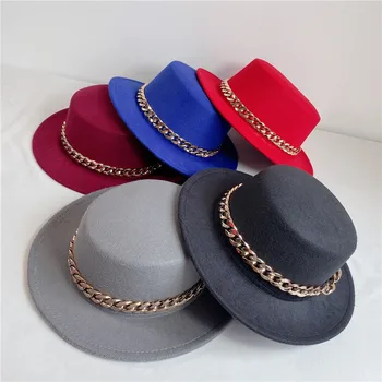 Мъжки и женски вълнена шапка със средна дължина, женски филц шапки с плосък покрив, джаз шапки с голяма периферия, есенни и зимни панама