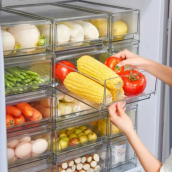 Прозрачна Кутия За Съхранение Хладилник, Органайзер За Продукти, Контейнери За Съхранение на Плодове, Зеленчуци, Кутия за съхранение на Пресни Продукти, Могат да бъдат опаковани в стекове