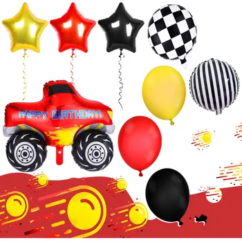 Чудовище Камион Рали Рожден Ден На Доставка Мозайка На Състезанието Звезда Номер Балони, Декорации Комплект За Състезателен Автомобил Рожден Ден Детски Душ