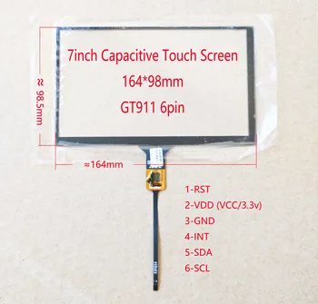 7-инчов авто радио I2C интерфейс капацитивен сензорен екран, Сензори, дигитайзеры 164 мм * 99 мм GT911 6PIN XCPC-006 спк стартира строителни USB Controlle RASP