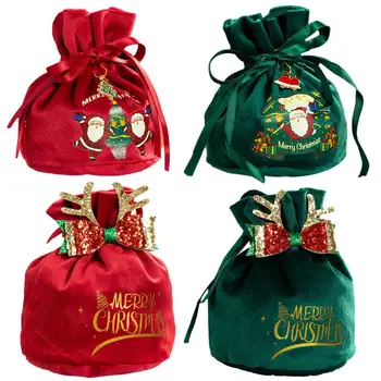 Коледен Velvet Подарък Пакет Санта Чанта На Съвсем Малък Бонбони, Ябълки Дръжка За Чанта Коледно Дърво Подвесное Украса За Нова Година Коледен Подарък