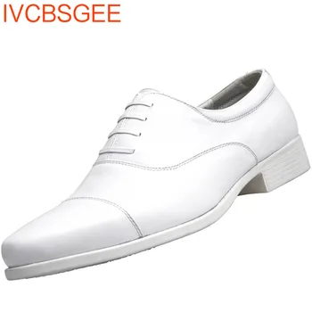 Бели мъжки модел Офис Сватбени обувки, Маркови мъжки обувки-Oxfords, Официалната обувки, кожени обувки дантела с кръгло бомбе, Chaussure Homme 38-46
