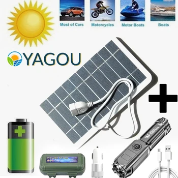 YAGOU Соларен Панел Фенерче Комплект Преносим USB Акумулаторна Осветление на Пътен Фенер за работа на Открито Лагери Туризъм и Риболов Слънчево Зарядно