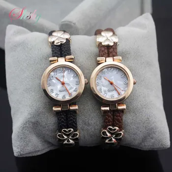 shsby/ Нов моден хит на продажбите, дамски дълги кожени дамски часовници, часовник от розово злато с цветен модел, дамски модел часовник