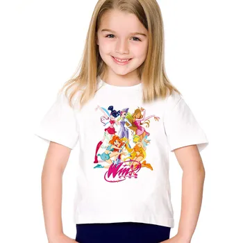 Лятна детска Тениска с Принтом Феи-пеперуди уинкс власт, Тениска за момичета, Ежедневни Бебешки Дрехи с къси ръкави и герои от Анимационни филми, Детски Блузи, HKP5425