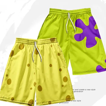 Аниме Cosplay squarepants Patrick Star Панталони Мъжки Летни Свободни Шорти с Принтом Плажни Панталони С Къс Ръкав
