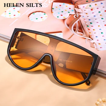 Големи Слънчеви Очила С Плосък Покрив, Дамски Модни Цели Квадратни Слънчеви Очила, Мъжки Жълто-Зелени Нюанси на Люнета De Sol UV400 H118