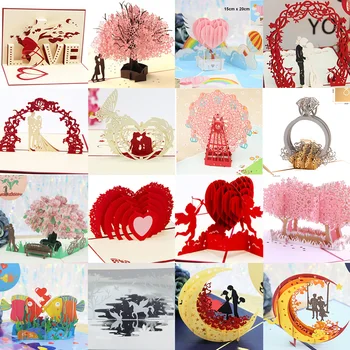 3D Всплывающая Картичка с Любов за Съпруги и Приятелки Подарък за Свети Валентин Годишнина на Покана за Сватба, рожден ден, Благодарствени картички