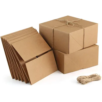 Подаръчни кутии премиум-клас, 10 бр/лот, Подаръчни Кутии от кафява хартия с 20-метрова пеньковой Въже за Коледни Подаръци, Кутии за Предложения за шаферки