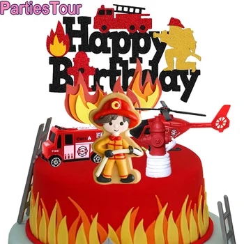 Пожарникар Торта Topper на Пожарната честит Рожден Ден Торта Topper Пожарникар Тематичен Декор на Торта за Възрастни, Детски Рожден Ден за Доставка