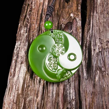 Китайски Натурален Зелен Нефрит Тайдзи Bagua Висулка Колие Ръчно изработени Чар Бижута от Нефрит Модерен Амулет Подаръци за Мъже, Жени