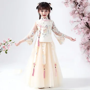 Рокля с цветя модел за момичета, 2 бр., детски рокли за момичета, китайски чонсам, Детска елегантни дрехи, Традиционни Китайски дрехи за Бебето