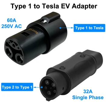 32A 1фазный адаптер тип 2 до тип 1 EV Тип 1 към конектора от тип 2 250 vac 60A Тип 1 към адаптер Tesla за Tesla Model S / 3