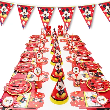 Червен Мики Маус, Детски Рожден Ден Украса Балони Подаръчни Опаковки И Хартиени Чаши, Чинии, Салфетки Сламки Disney Baby Shower Аксесоари